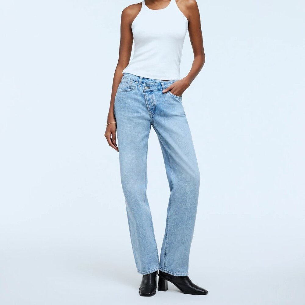 Madewell Low-Slung Straight Jeans 29 Sevilla Wash Light Blue Cross Tab Waist